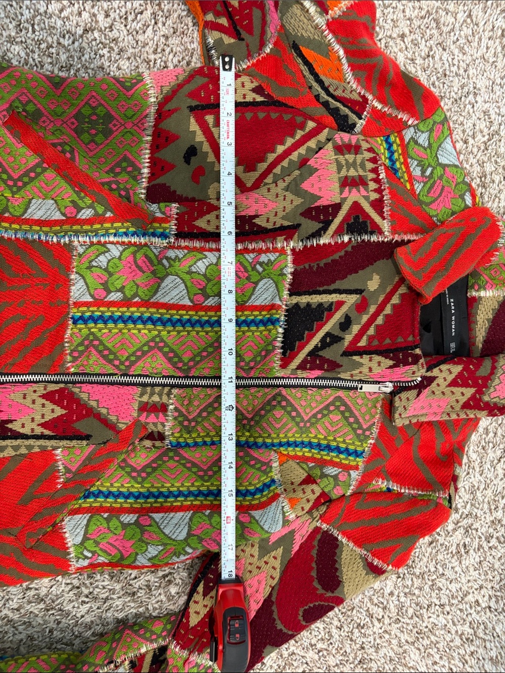Zara Red Multicolor Patchwork Zip Jacket - Picture 7 of 11